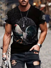 T Shirt Rooster Graphic Chicken Mexican Aztec Black Eagle Men Fashion Streetwear picture