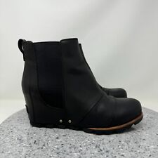 Sorel Boots Womens 9.5 Lea Wedge Waterproof Black Leather Chelsea Booties Shoes picture