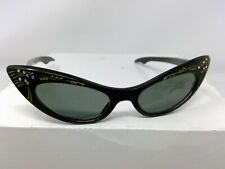 Vintage Pair of Made in France Black Cat Eye Sunglasses with Iridescent Stones picture