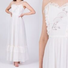 70s Vintage White Embroidered Prairie Cottage Maxi Dress Size 7 picture