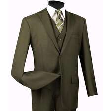 VINCI Men's Olive Green 3 Piece 2 Button Classic Fit Suit NEW w/ Matching Vest picture