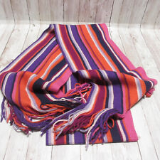 Smart Wool Knit Scarf Orange Blue Striped Womens Merino Wool picture