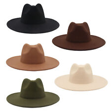 Men Women Classic Solid Color Felt Fedora Hat Wide Brim Dress Panama Trilby Hat picture