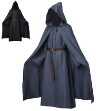 Mens Halloween Costume Sorcerer Robe Medieval Wizard Renaissance Hooded Cloak picture