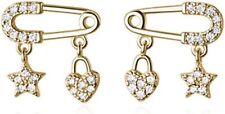 Reffeer Solid 925 Sterling Silver Safety Pin Stud Earrings Paper B-18K Gold  picture