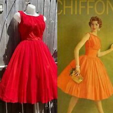 Vtg Hollywood Glam 1950s Red Tulle Cupcake Chiffon party dress S/M 38/26 Prom picture