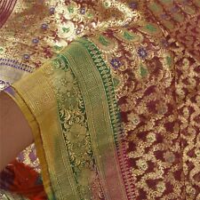  Sanskriti Vintage Heavy Sarees Pure Organza Silk Woven Brocade Sari Fabric picture