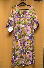Vintage 70s Handmade Hawaiian Maxi Dress. Pink Lavender Floral Bell Sleeve OOAK picture