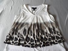 Frank Lyman Design Top White Animal Abstract Print Black Tank Top Size 10 Artsy picture