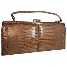 Vintage Palizzio Tegu Lizard Brown Rectangle Frame Closure 1960s Handbag picture