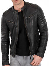 Cafe Racer  Leather Jacket Soft Real Sheep Napa Leather Biker Style picture