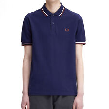 Fred Perry Men's Short Sleeve M3600 Twin Tipped Polo Shirt French Navy/Ecru/Brwn picture