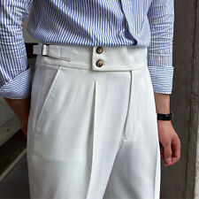 Vintage Style Linen Trousers Men's Gurkha Business High Waist Straight Pants picture