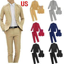 US Men 3-Piece Suit Blazer Slim Fit Tuxedo with One Button Jacket Vest&Pants Set picture