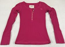 Abercrombie & Fitch Hot Pink Henley Long Sleeve Ribbed Knit Shirt Women’s Size M picture