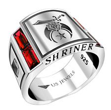 Men's 925 Sterling Silver Genuine Red Garnet Shriner Freemason Masonic Ring picture