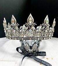 Vintage Silver King Crown, Royal Prince Diadem, Clear Crystal Medieval Crown picture