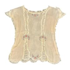 Antique Lace Blouse Hand Embroidered Sheer Cream Floral 1800’s 1900’s Rare S-L picture