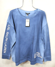 LAUREN RALPH LAUREN Womens Sweatshirt 2X Blue Logo Pullover Top Blouse $135 NWT picture