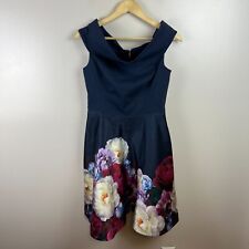 Ted Baker Nersi Dress Size 3 US 8 Blue Floral Print Off the Shoulder Bardot picture