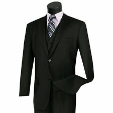VINCI Men's Black 3 Piece 2 Button Classic Fit Suit NEW w/ Matching Vest picture