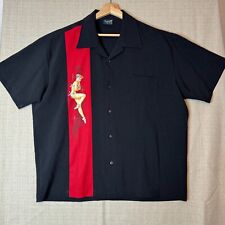 Steady Clothing Last Call Button Up Shirt Men XL Black Red PinUp Girl Rockabilly picture