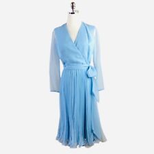 Miss Elliette Vintage Dress Womens 8 Blue Chiffon Pleated Skirt Wrap Look Party picture