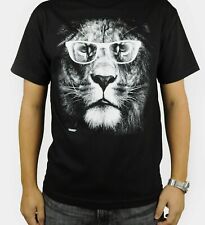 Lion with Glasses T-Shirt Black Animal King Retro Hip Hop Pro Club Tee Shirt picture