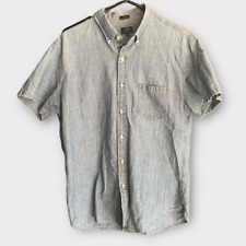 J. Crew Factory Mens L Slim Fit Blue Chambray Button Front Short Sleeve Shirt picture