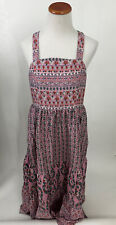 KNOX ROSE pink block print cotton blend tiered Maxi Dress Women's M picture