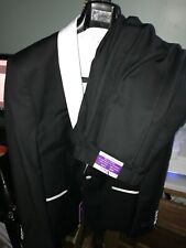 VINCI ZEGNA S1SH-2 Mens Formal Suit Single Breasted 1 Button Black/White 40R 34R picture