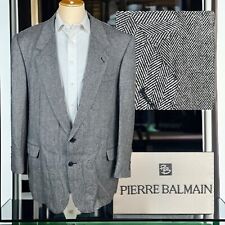 Pierre Balmain Sport Coat Mens 50L 100% Silk Gray Herringbone Tweed picture