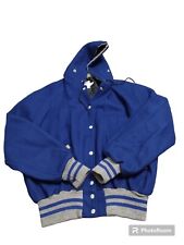 Vtg Delong Varsity Letterman Jacket Mens Large Blue Blank Wool Made In USA picture