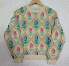VTG Orvis Womens Sweater Large Cream Tulip Diamond Chucky Knit Pullover *STAIN picture