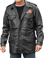 Men's Leather Jacket Coat M65 Field Black Genuine Lambskin Real Leather Coat picture