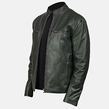 Mens Retro Leather Jacket Motorcycle Stand Collar Biker Coat Zip Up Outerwear picture