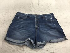 Time And Tru Jean Shorts Plus Size 20 High Rise Blue Faded Distressed Button Up picture