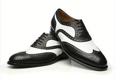 New Handmade Real Leather Black &White Wingtip Brogue Formal Dress Shoes For Men picture