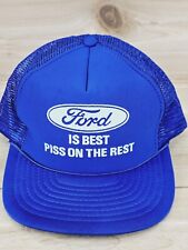 Vintage Ford Is Best Hat Cap Snap Back Trucker White Foam Blue Mesh Speedway Tag picture