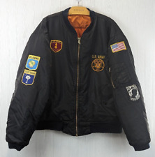 Vintage US Army War Bomber Jacket Black Orange POW MIA Size 2XL Full Zip picture