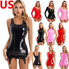 US Women PU Leather Strap Bodycon Clips Dresses Hip Skirt Sleeveless Night Club picture