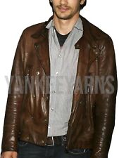 James Franco Inspired Mens Faux Leather Jacket Classic Brown Casual Outerwear picture