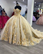 Gold Appliques Quinceanera Dresses Sweetheart Glitters Prom Party Ball Gowns picture