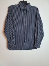 Perry Ellis Men's XL Navy/White Spriped Button Long Sleeves Shirt picture