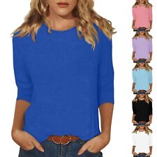 3/4 Length Sleeve Womens Tops Casual Loose Fit Crewneck Shirts Solid Tunic Tops picture