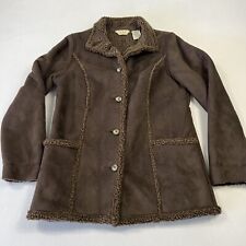 L.L. Bean Women's Fleece Jacket Coat Sherpa Lined Button Chore Brown Sz S Petite picture