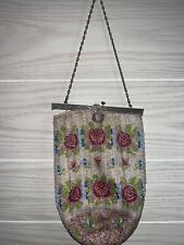 ANTIQUE VICTORIAN GLASS MICROBEADED PURSE CHAIN LINK picture