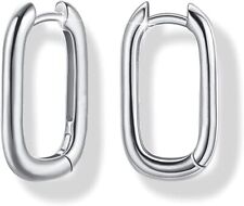 S925 Sterling Silver Huggie Earrings for Women Minimalist Paper Clip-Silver  picture