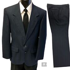 2 Pc Vtg 60's Towncraft Navy Blue MULTICOLOR Pin Stripe Wool Suit 38 Trousers 36 picture
