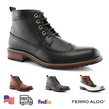 Ferro Aldo Men's Wing Tip Boots Perforated Mid-Top Brogue Shoe Chukka Oxford  picture